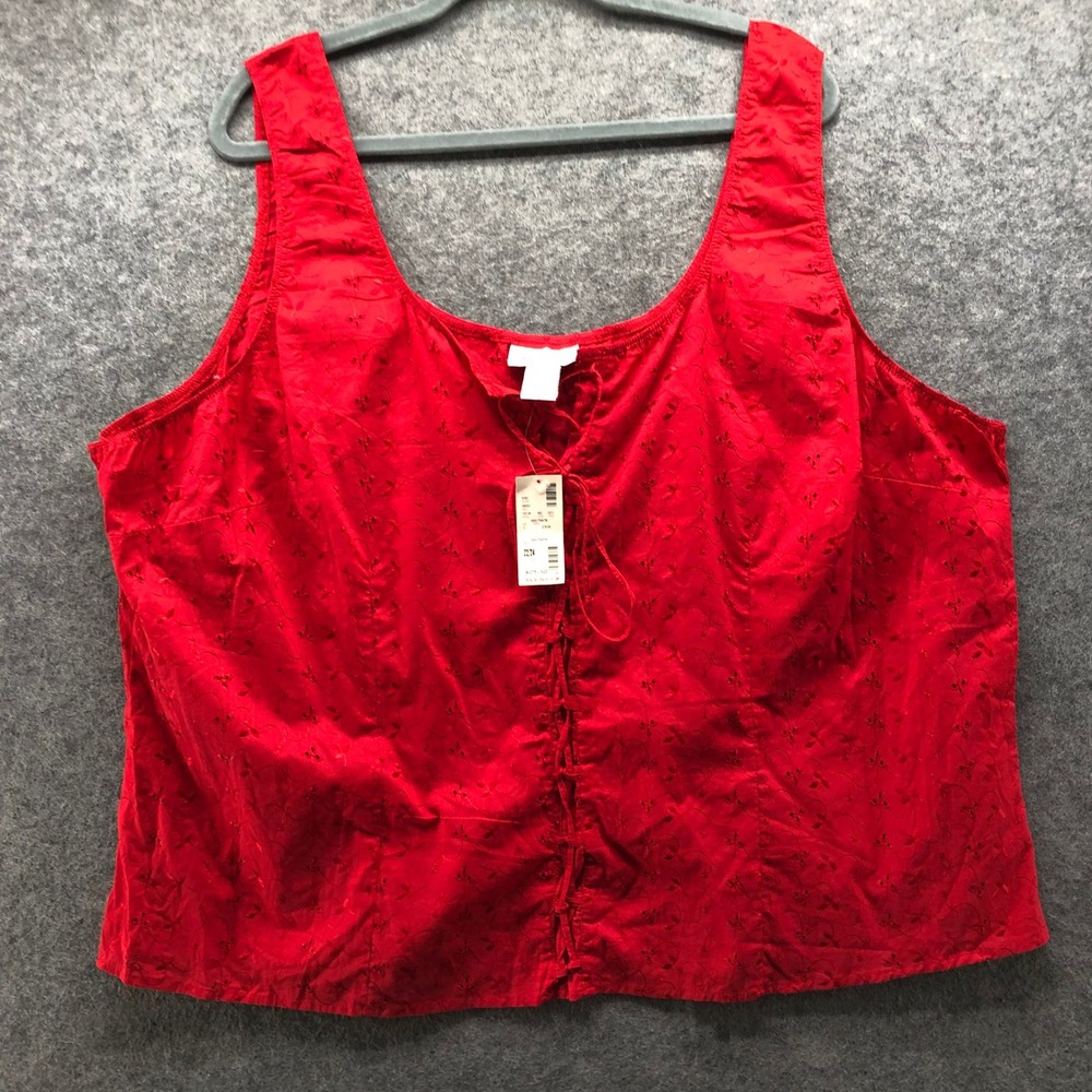 NWT Vintage Y2K Avenue Red Eyelet Lace Up Front Tank Top Milkmaid Womens 2X/3X